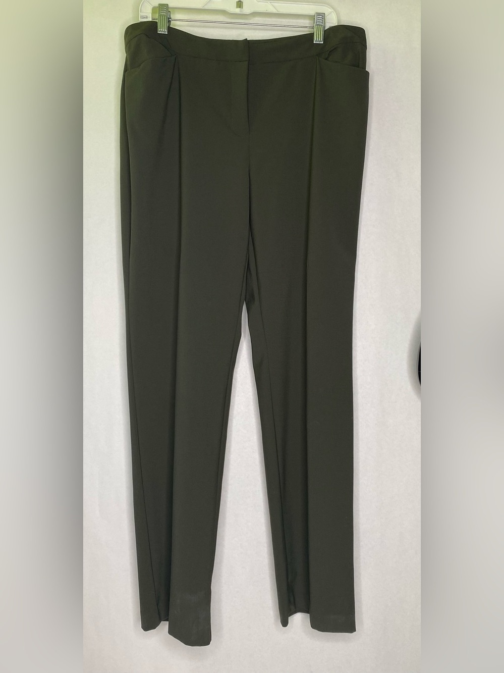 Eileen Fisher Olive Gray Green Flat Front Pants Sz Lg